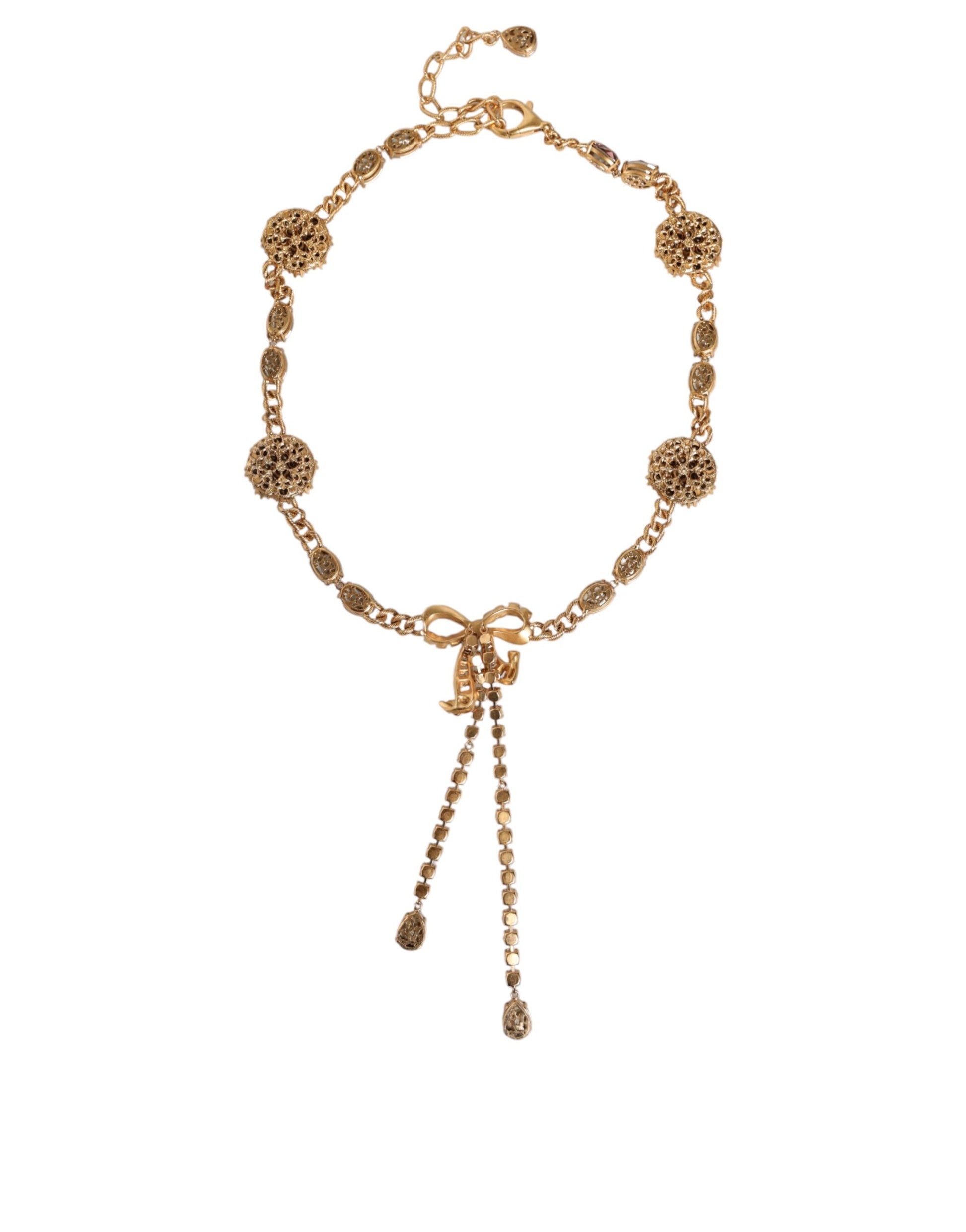 Dolce & Gabbana Gold Tone Brass Crystal Embellished Waist Chain Belt - M