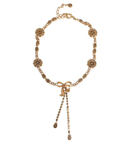 Dolce & Gabbana Gold Tone Brass Crystal Embellished Waist Chain Belt - M