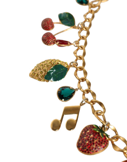 Dolce & Gabbana Gold Tone Brass Fruity Crystal Embellished Waist Chain Belt