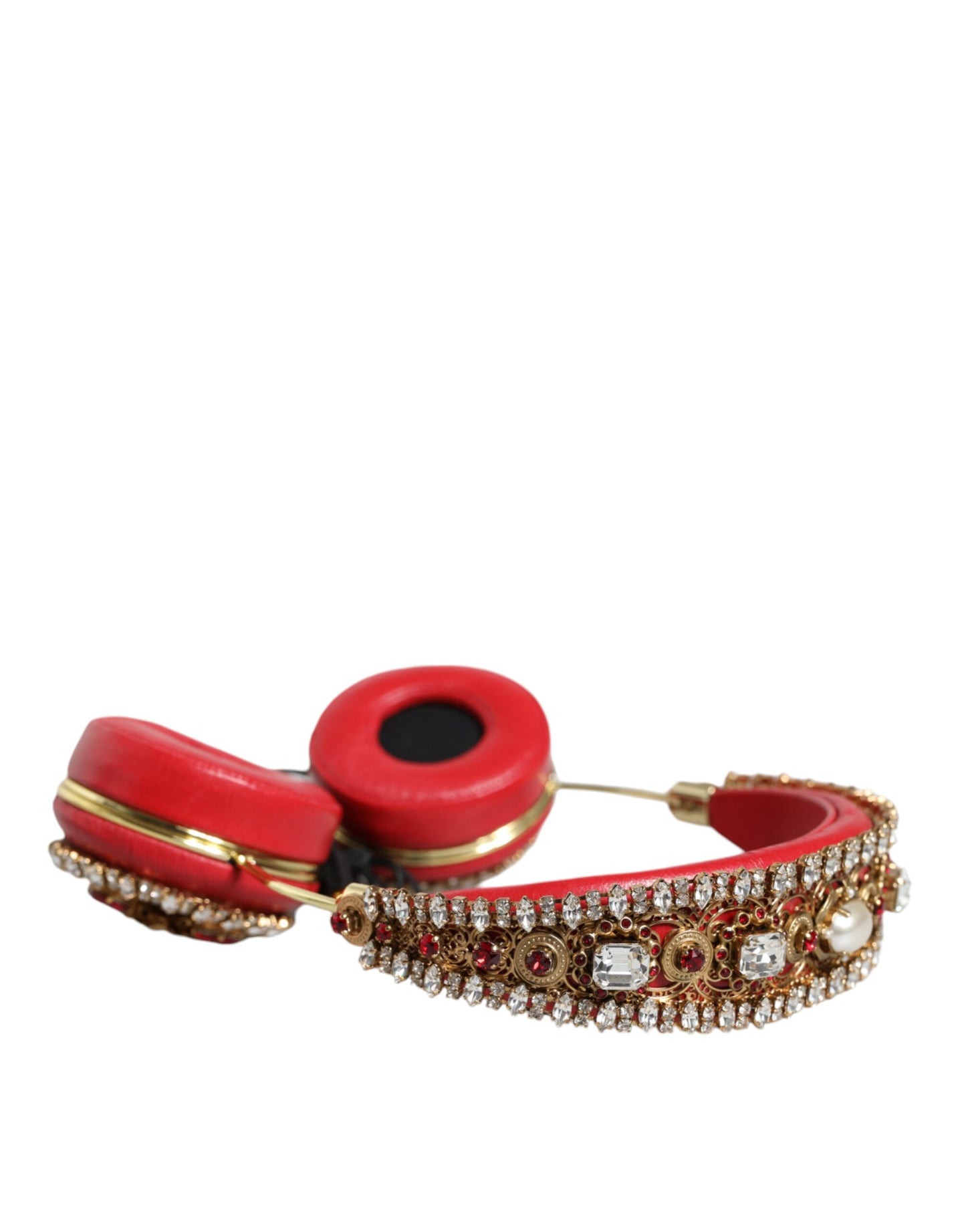 Dolce & Gabbana Red Nappa Leather Floral Crystal Headphone