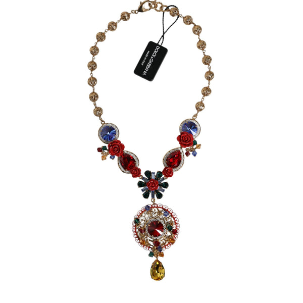 Dolce & Gabbana Gold Tone Brass Embellished Ball Chain Statement Necklace