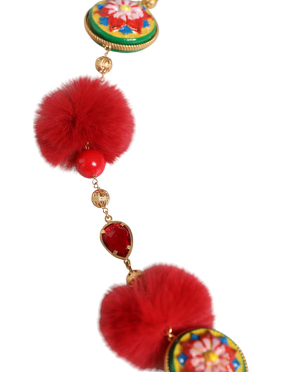 Dolce & Gabbana Gold Brass Red Fur Crystal Waist Torero Belt - M