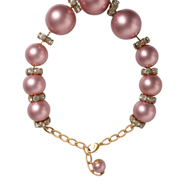 Dolce & Gabbana Pink Maxi Faux Pearl Beads Crystals Gold Chain Necklace