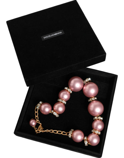 Dolce & Gabbana Pink Maxi Faux Pearl Beads Crystals Gold Chain Necklace