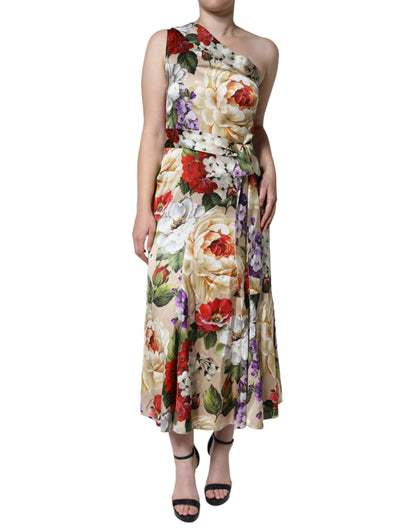 Dolce & Gabbana Multicolor Floral Silk Stretch One Shoulder Dress - IT44 | L