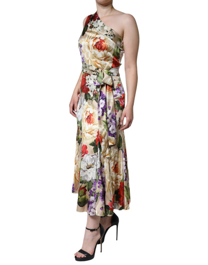 Dolce & Gabbana Multicolor Floral Silk Stretch One Shoulder Dress - IT44 | L