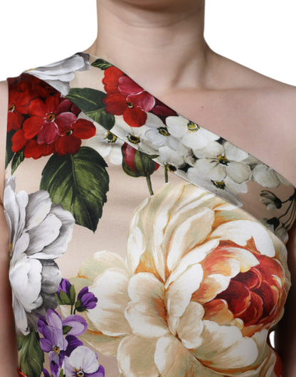 Dolce & Gabbana Multicolor Floral Silk Stretch One Shoulder Dress - IT44 | L