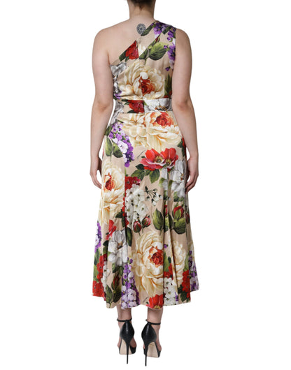 Dolce & Gabbana Multicolor Floral Silk Stretch One Shoulder Dress - IT44 | L