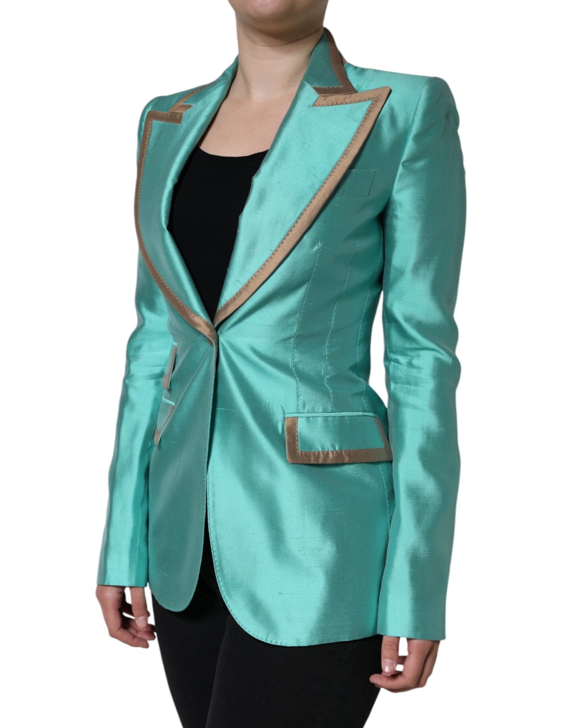 Dolce & Gabbana Metallic Green Single Breasted Blazer Jacket - IT40|S