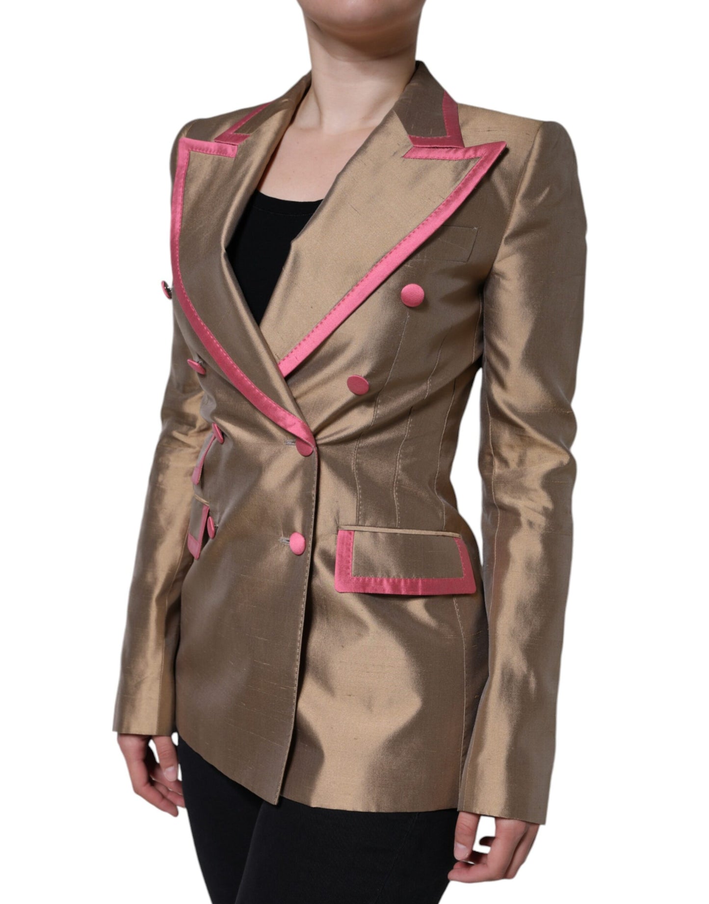 Dolce & Gabbana Metallic Brown Double Breasted Blazer Jacket - IT40|S