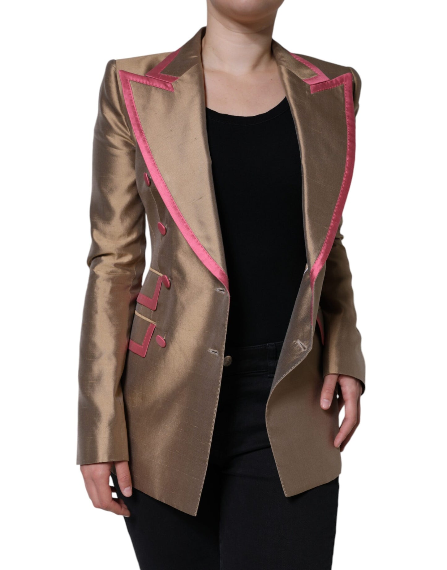 Dolce & Gabbana Metallic Brown Double Breasted Blazer Jacket - IT40|S