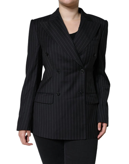 Dolce & Gabbana Black Striped Double Breasted Coat Jacket - IT44 | L