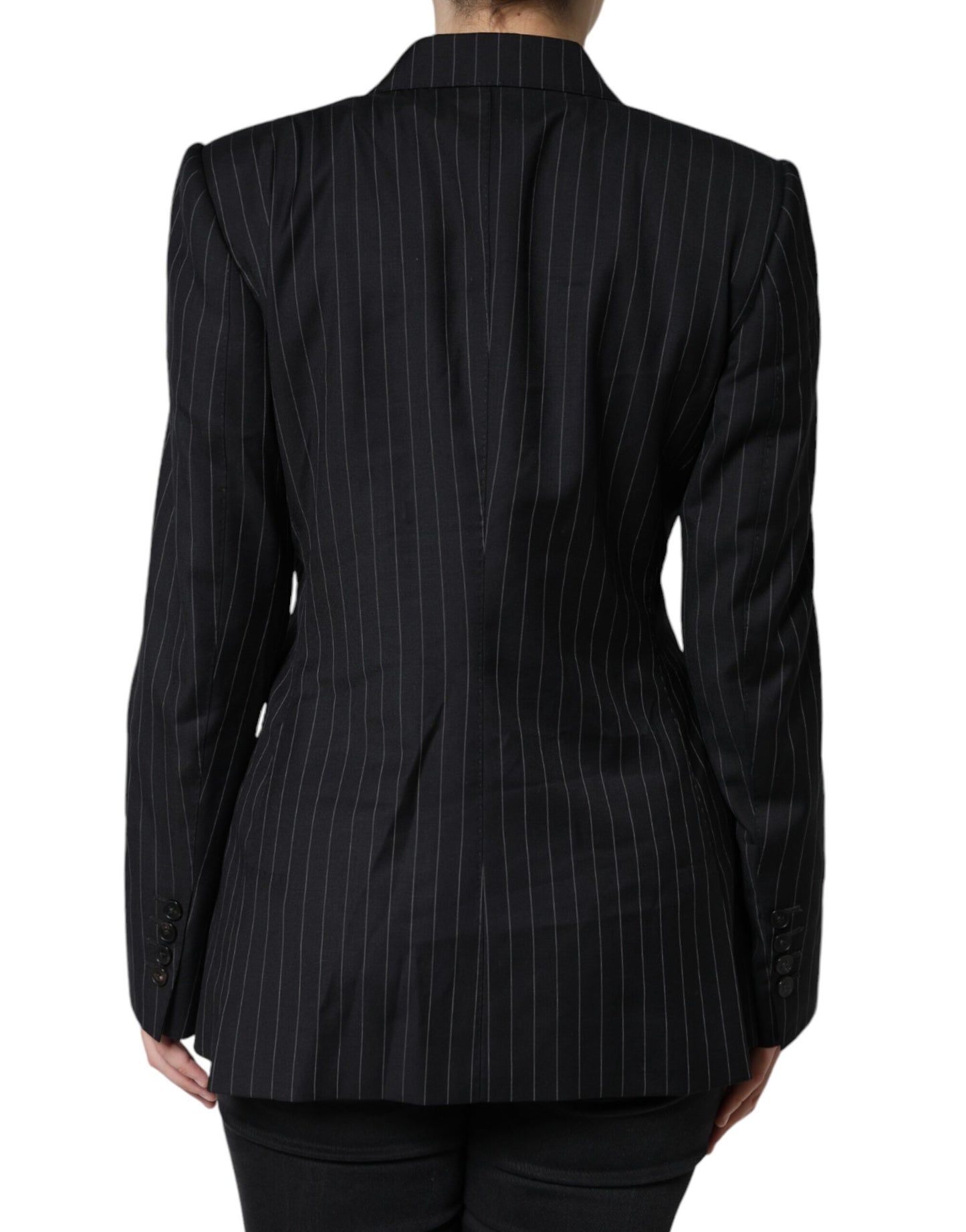 Dolce & Gabbana Black Striped Double Breasted Coat Jacket - IT44 | L