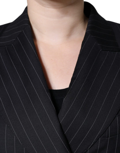 Dolce & Gabbana Black Striped Double Breasted Coat Jacket - IT44 | L