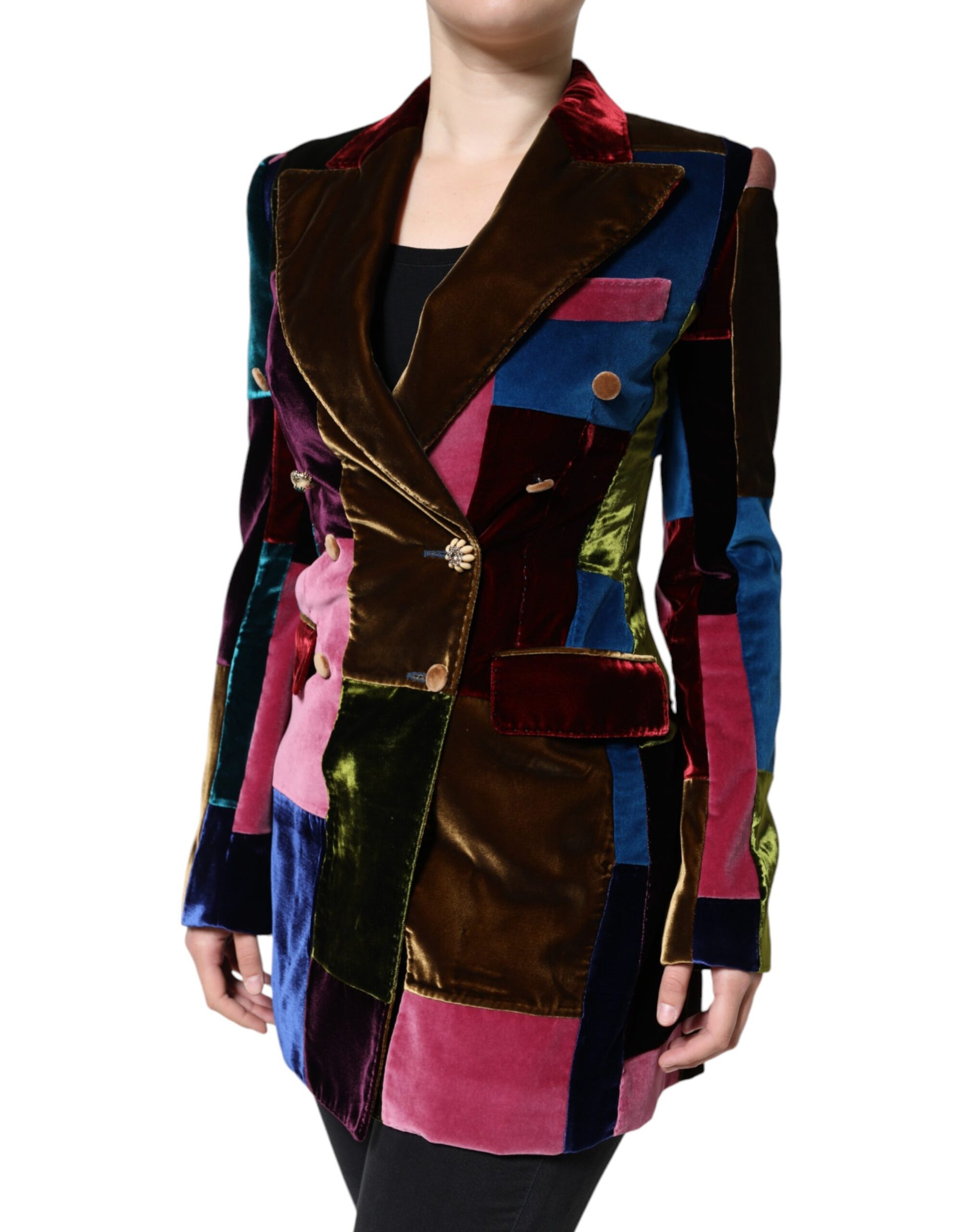 Dolce & Gabbana Multicolor Double Breasted Patchwork Blazer Jacket - IT40|S