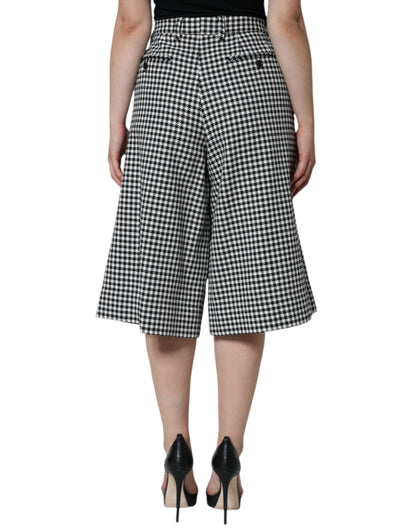 Dolce & Gabbana Black White Houndstooth Cropped Wide Leg Pants - IT48|XXL