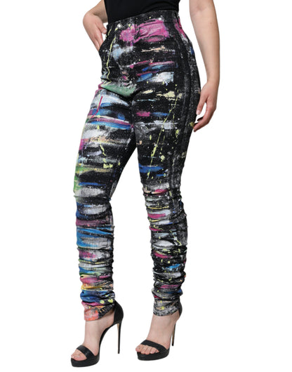 Dolce & Gabbana Multicolor Splatter Paint Cotton Skinny Denim Jeans - IT44 | L