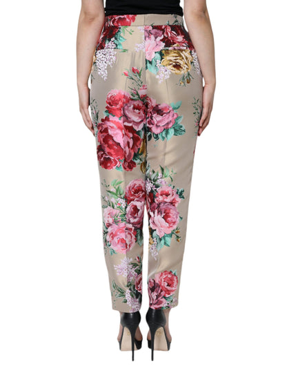 Dolce & Gabbana Beige Floral Jacquard High Waist Tapered Pants - IT46|XL