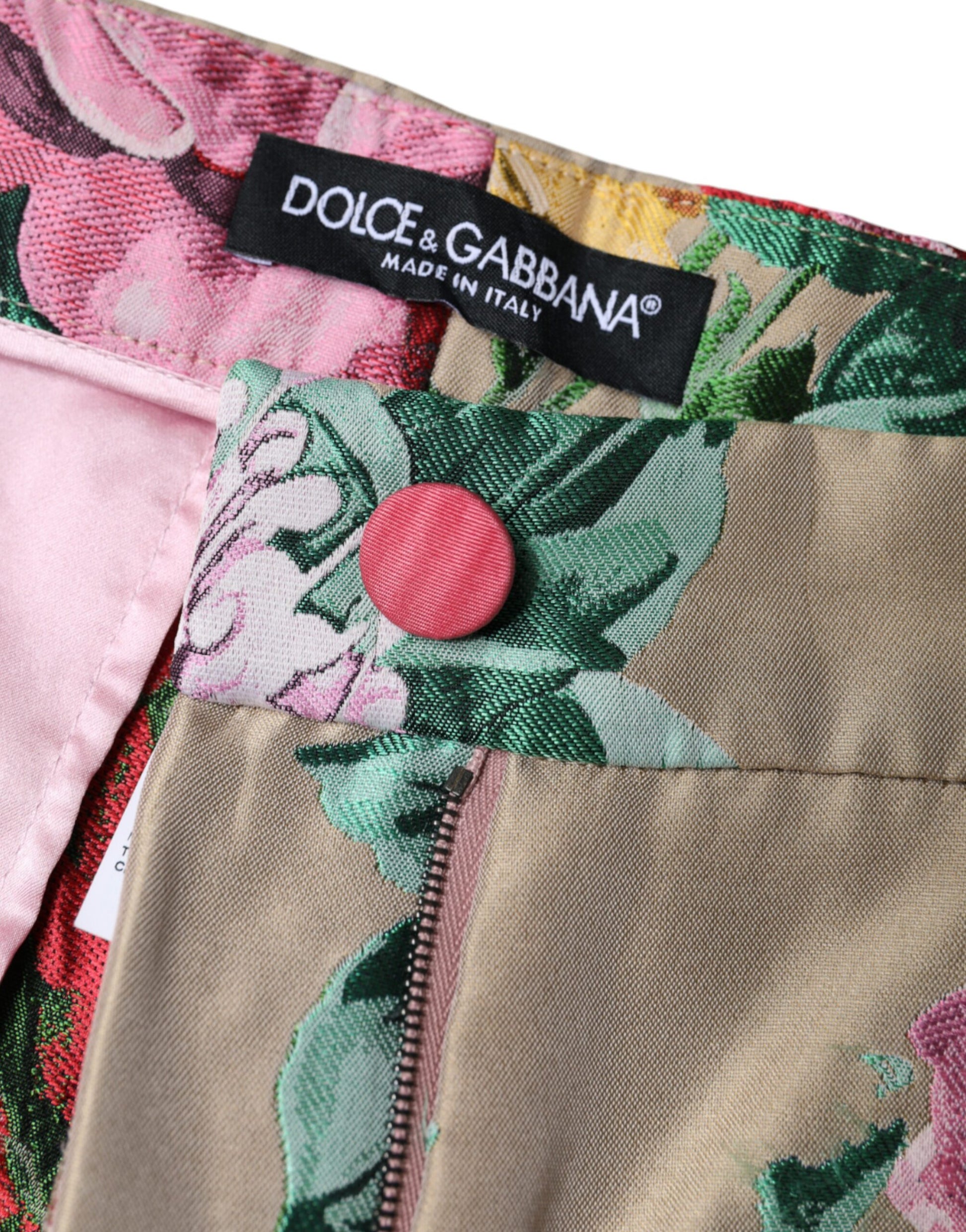 Dolce & Gabbana Beige Floral Jacquard High Waist Tapered Pants - IT46|XL