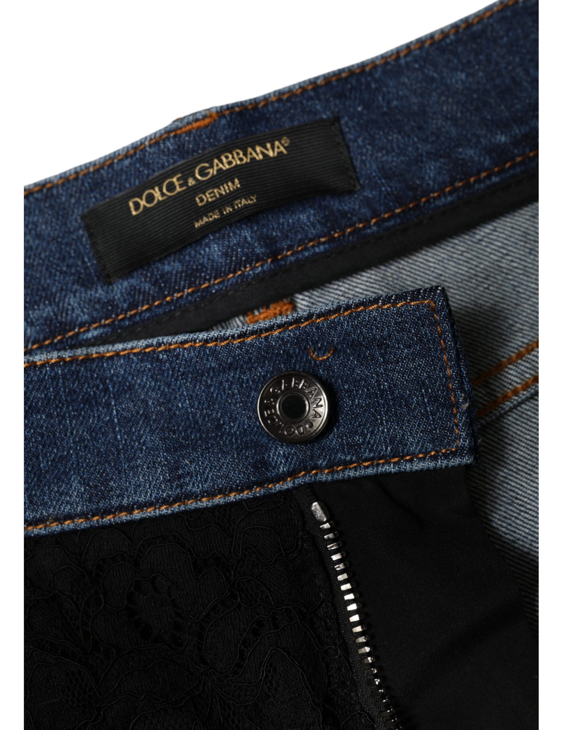 Dolce & Gabbana Black Floral Lace Front Skinny Denim Jeans - IT44 | L