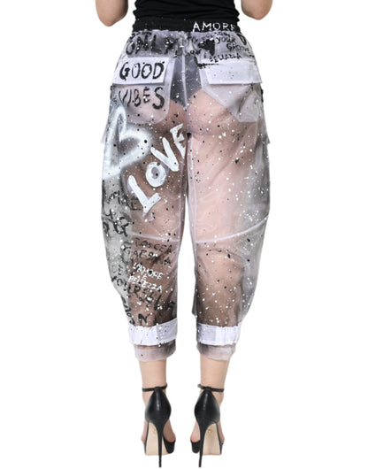 Dolce & Gabbana White See Through Logo Cropped Cargo Pants - IT40|S