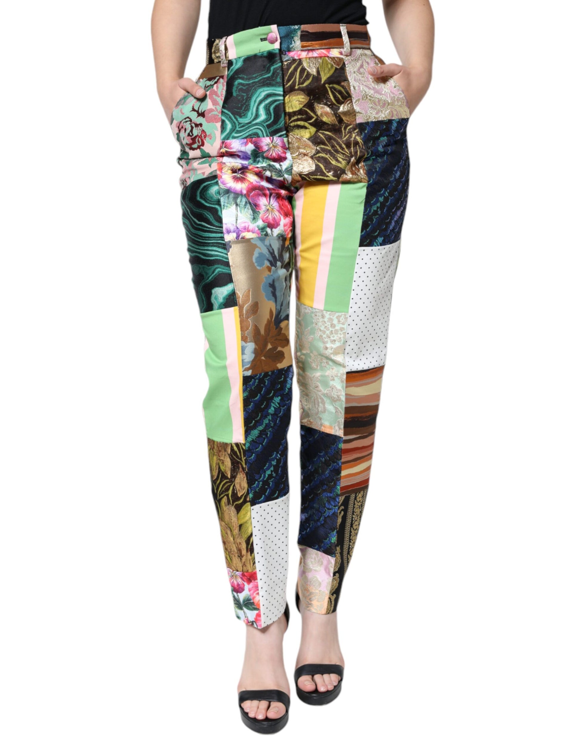 Dolce & Gabbana Multicolor Patchwork Jacquard High Waist Pants - IT42|M