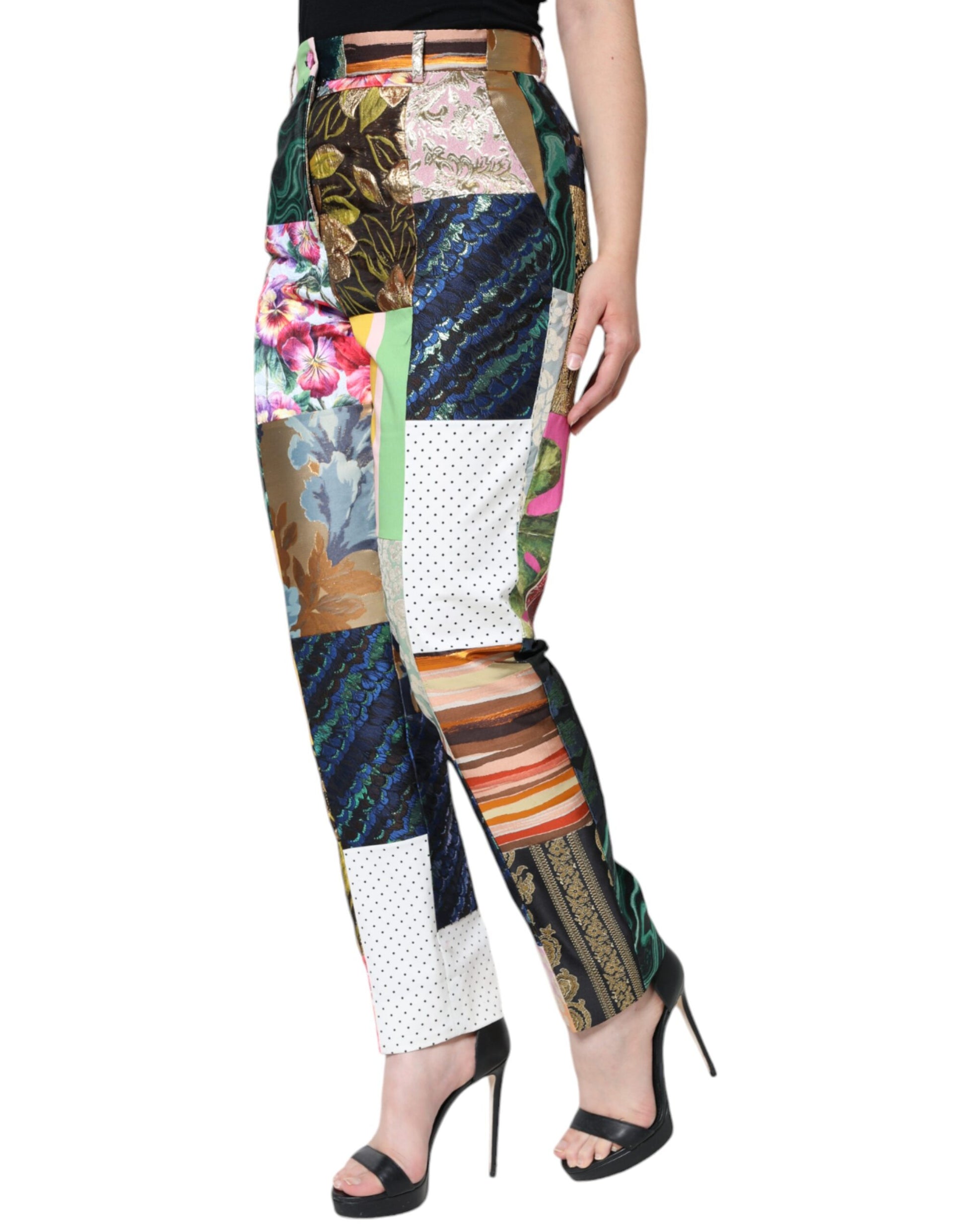 Dolce & Gabbana Multicolor Patchwork Jacquard High Waist Pants - IT42|M