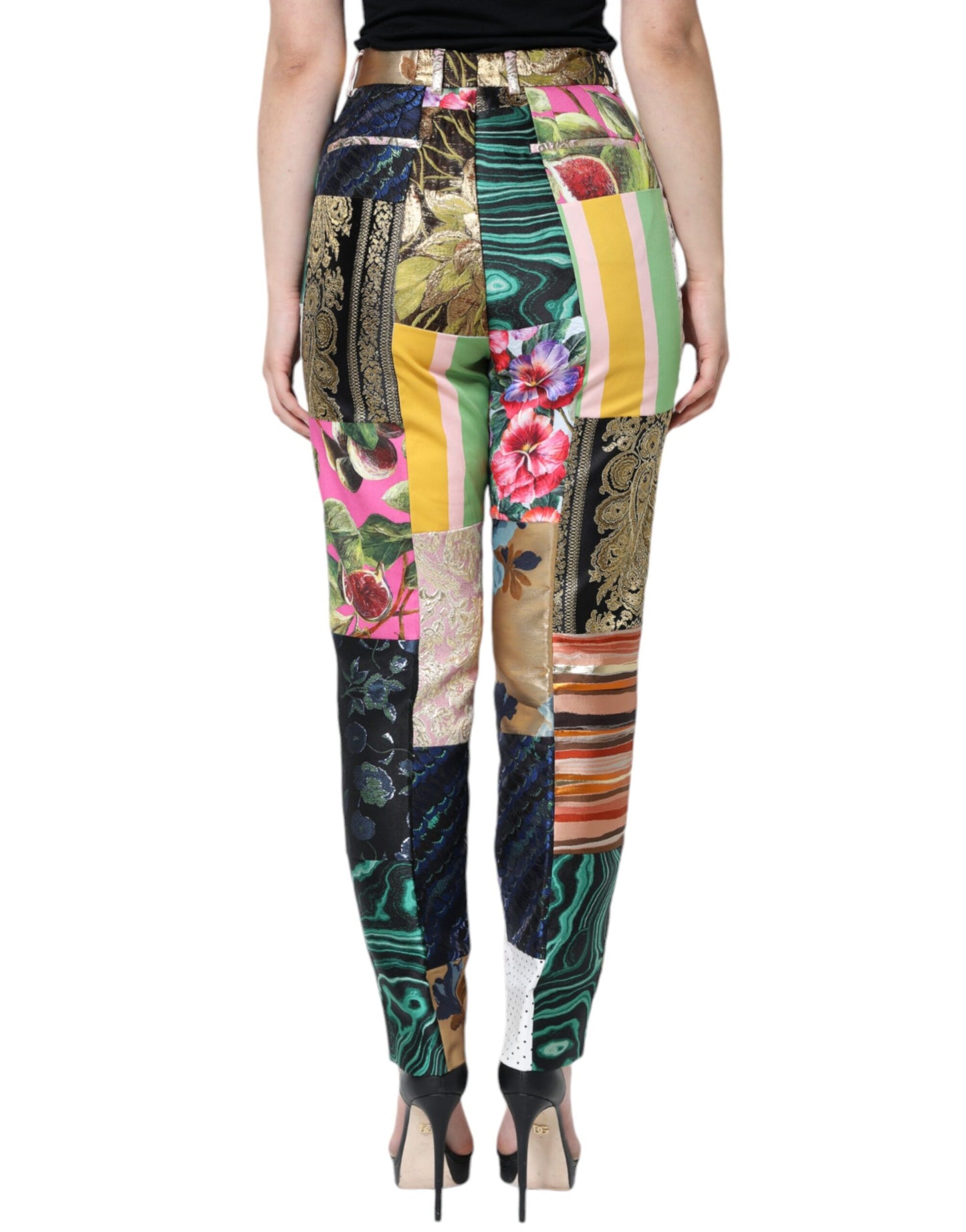 Dolce & Gabbana Multicolor Patchwork Jacquard High Waist Pants - IT42|M