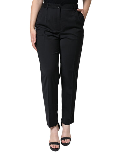 Dolce & Gabbana Black High Waist Tapered Women Pants - IT46|XL