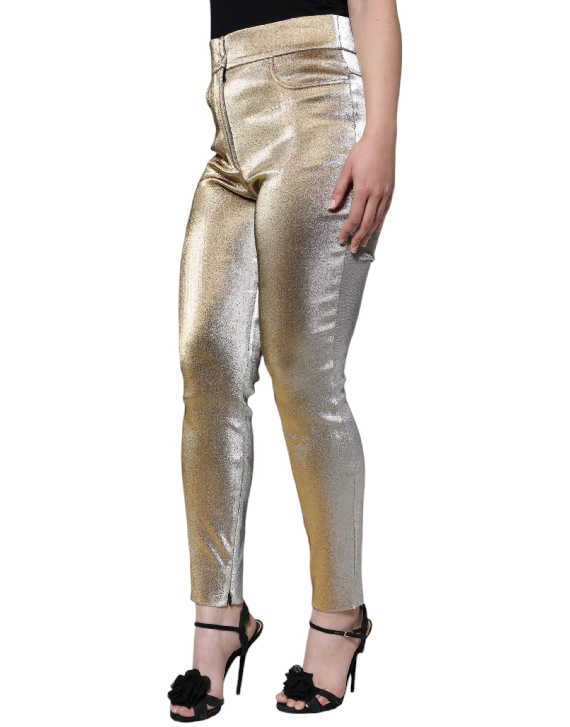 Dolce & Gabbana Metallic Gold High Waist Skinny Pants - IT44 | L