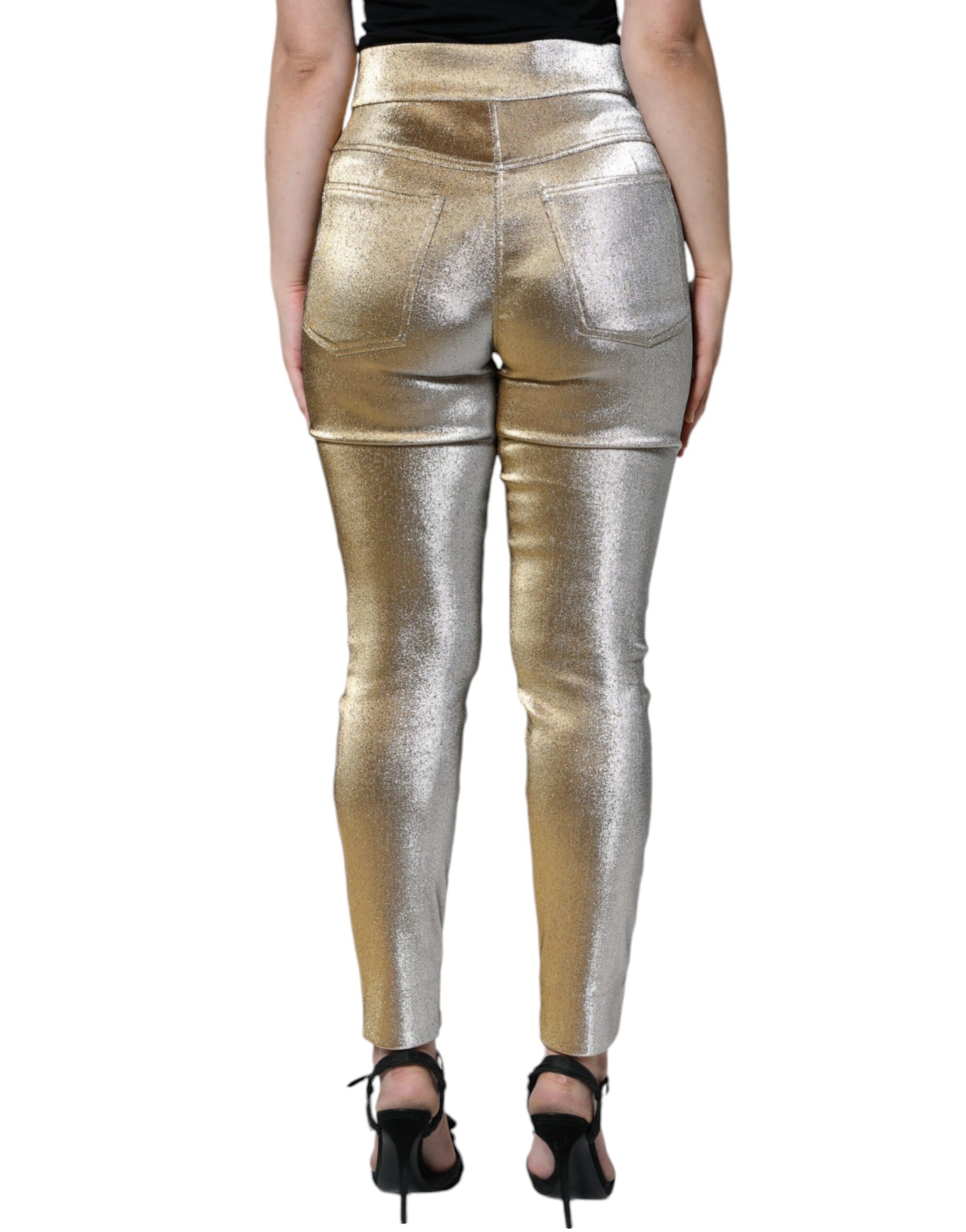 Dolce & Gabbana Metallic Gold High Waist Skinny Pants - IT44 | L