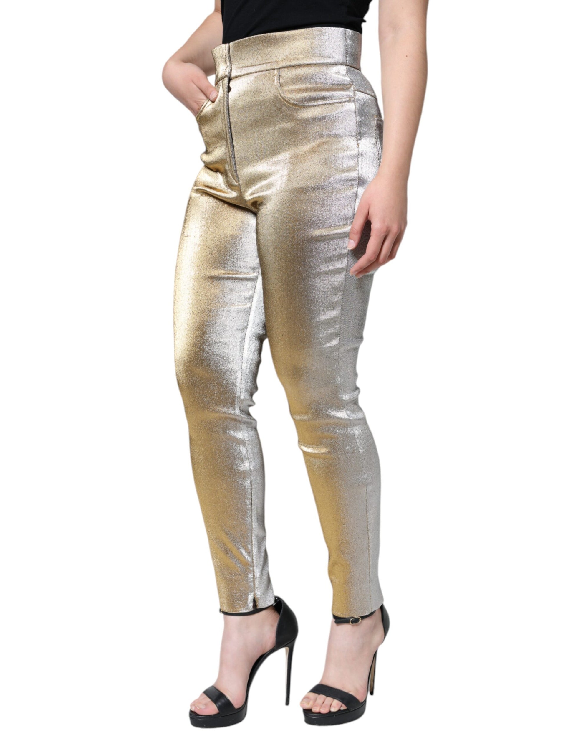 Dolce & Gabbana Metallic Gold High Waist Skinny Pants - IT44 | L