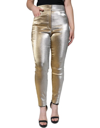 Dolce & Gabbana Metallic Gold High Waist Skinny Pants - IT44 | L