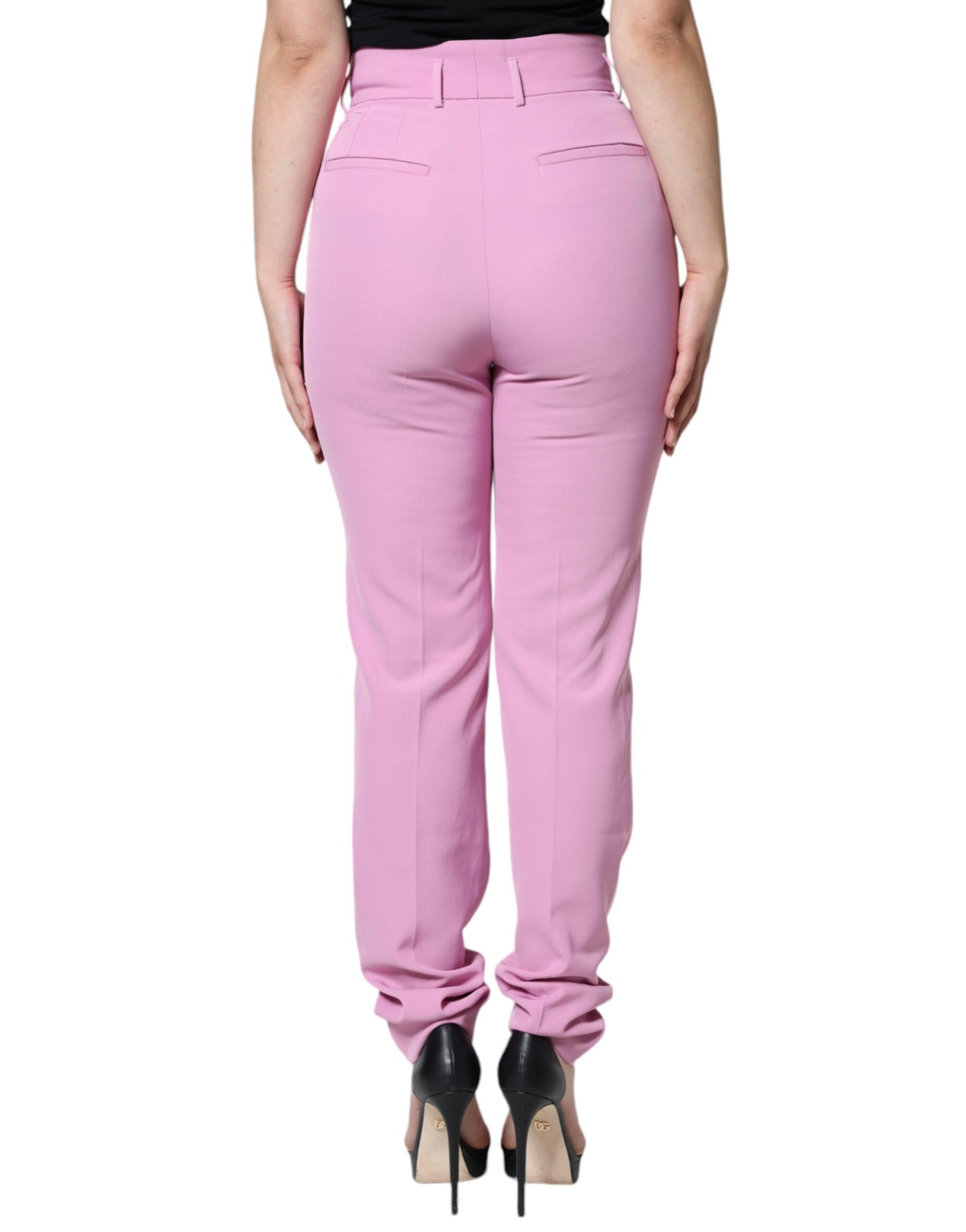 Dolce & Gabbana Pink Polyester High Waist Women Tapered Pants - IT42|M