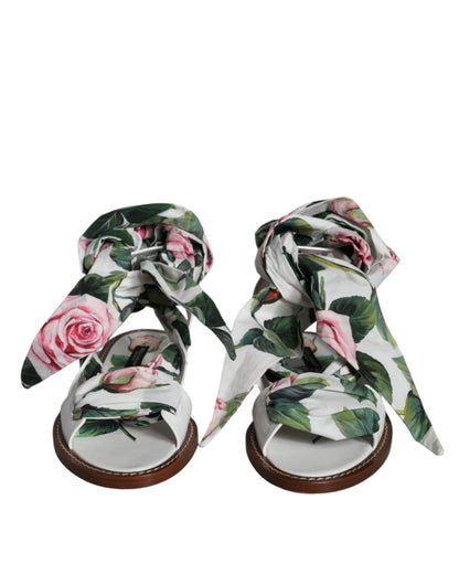 Dolce & Gabbana Multicolor Floral Print Ankle Wrap Sandals Shoes - EU36/US6