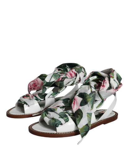 Dolce & Gabbana Multicolor Floral Print Ankle Wrap Sandals Shoes - EU36/US6