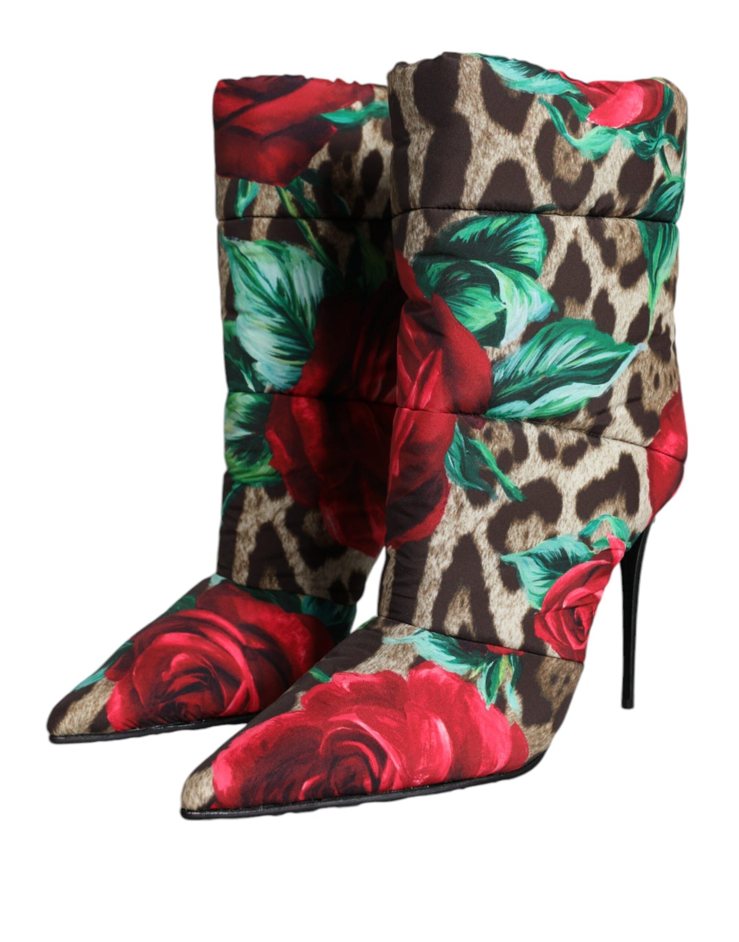 Dolce & Gabbana Multicolor Leopard Rose Mid Calf Boots Shoes - EU39/US9