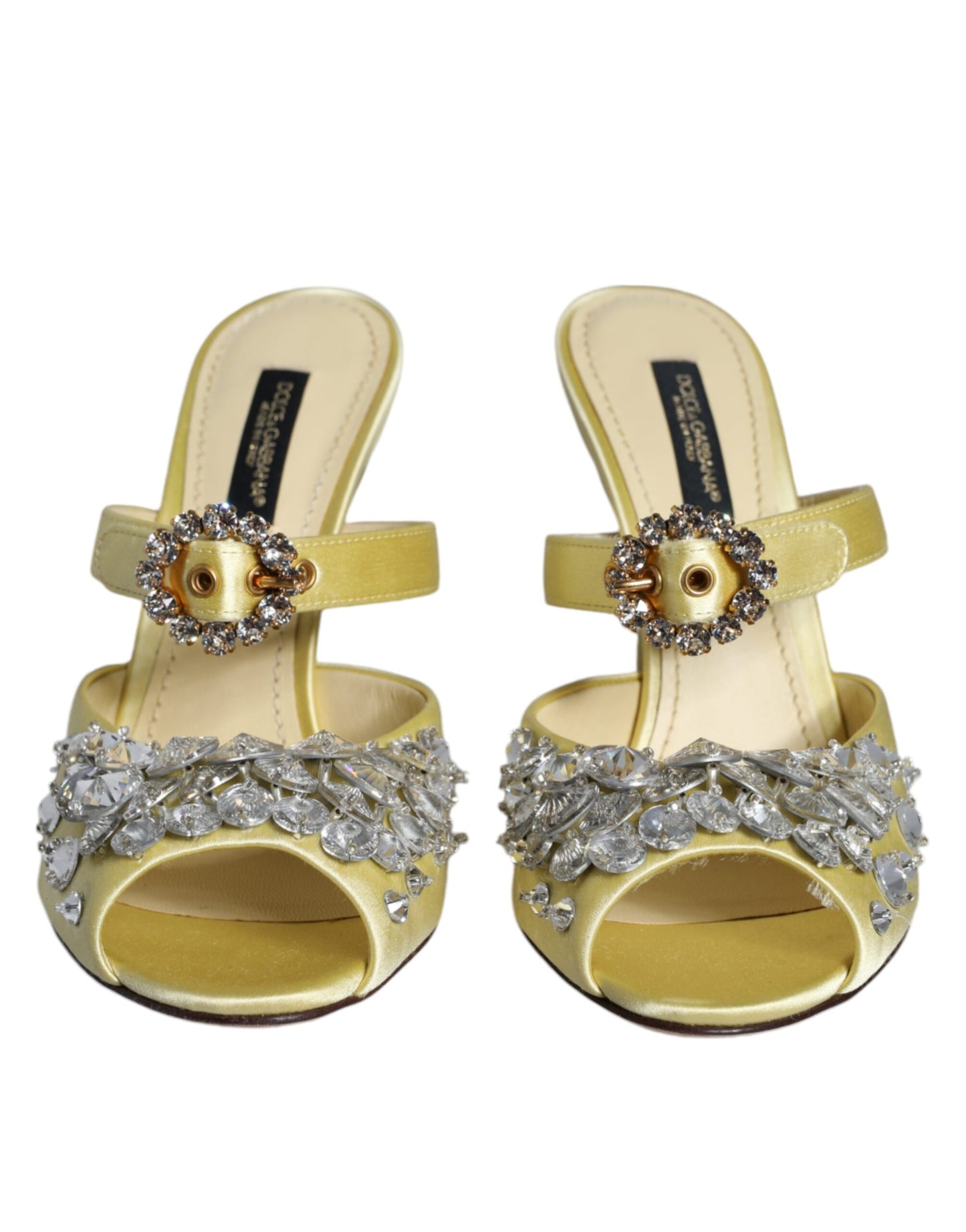 Dolce & Gabbana Yellow Mary Janes Satin Crystal Sandals Shoes - EU35/US5