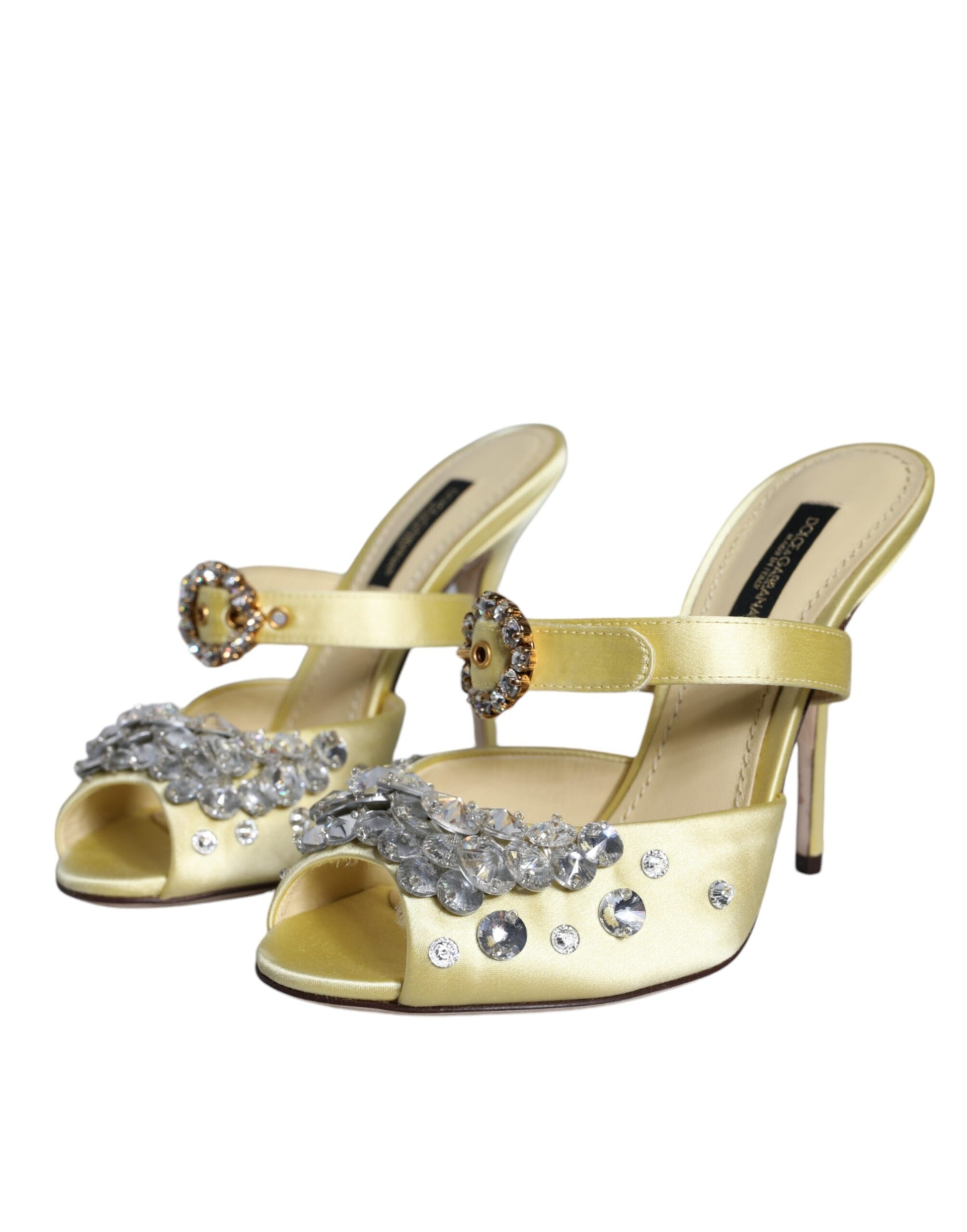 Dolce & Gabbana Yellow Mary Janes Satin Crystal Sandals Shoes - EU35/US5