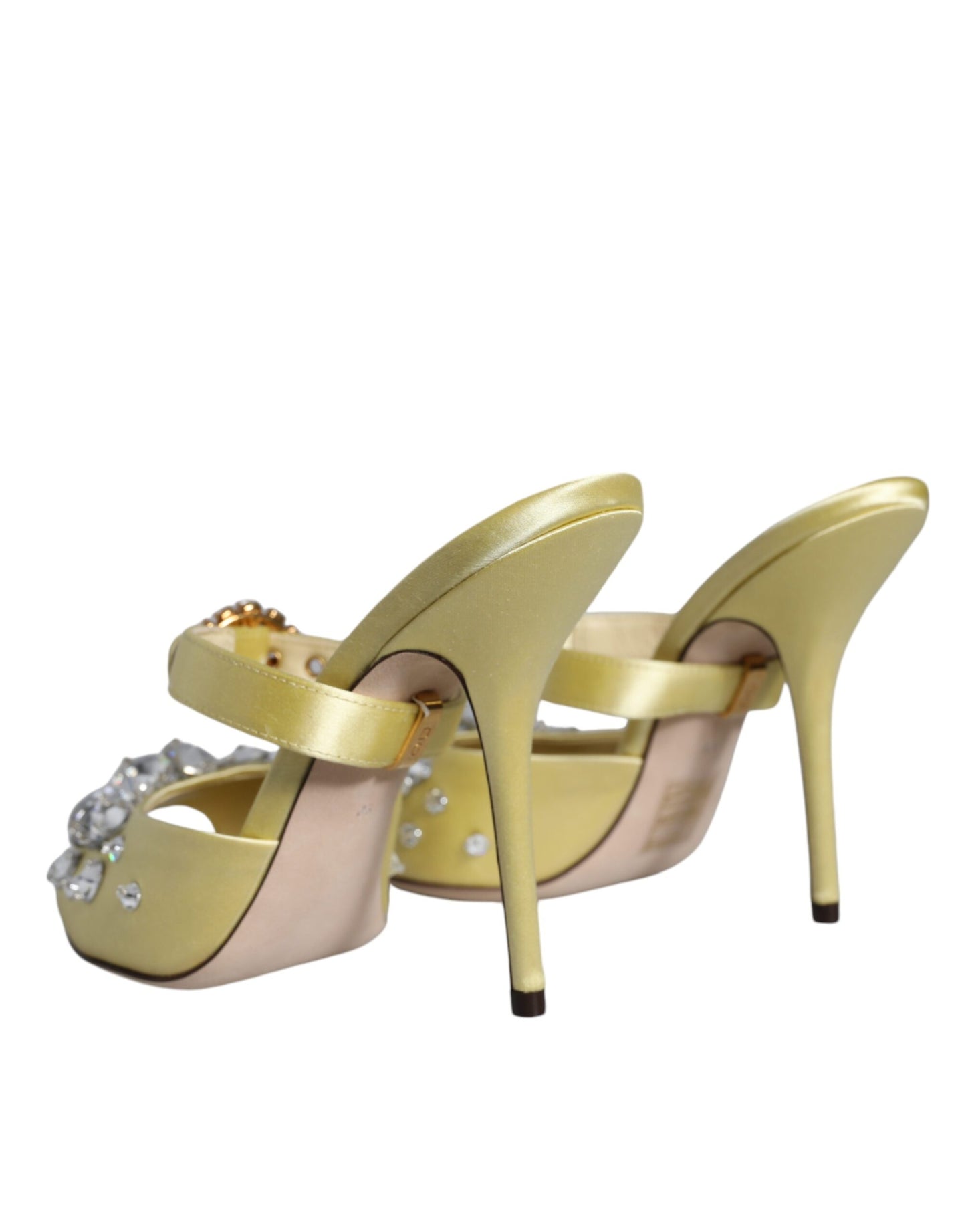 Dolce & Gabbana Yellow Mary Janes Satin Crystal Sandals Shoes - EU35/US5