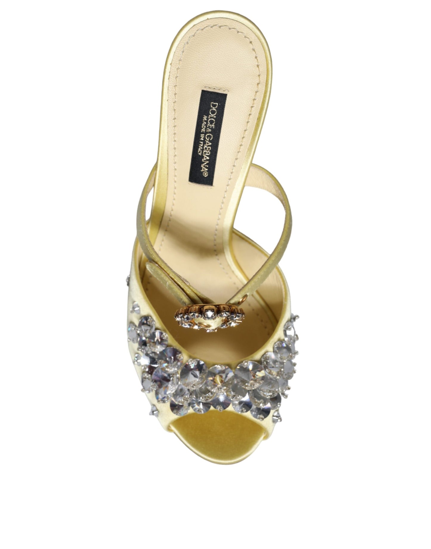 Dolce & Gabbana Yellow Mary Janes Satin Crystal Sandals Shoes - EU35/US5