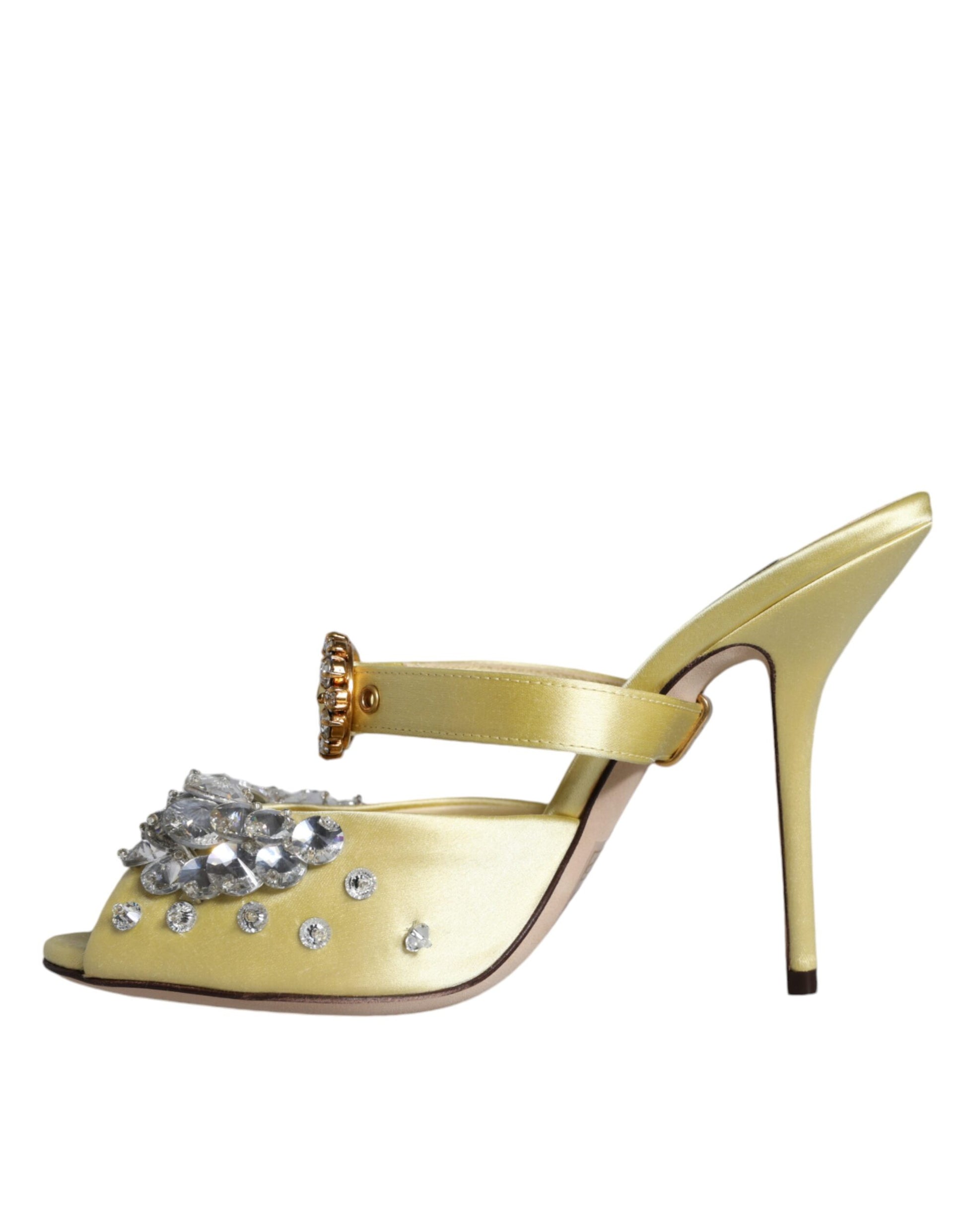 Dolce & Gabbana Yellow Mary Janes Satin Crystal Sandals Shoes - EU35/US5