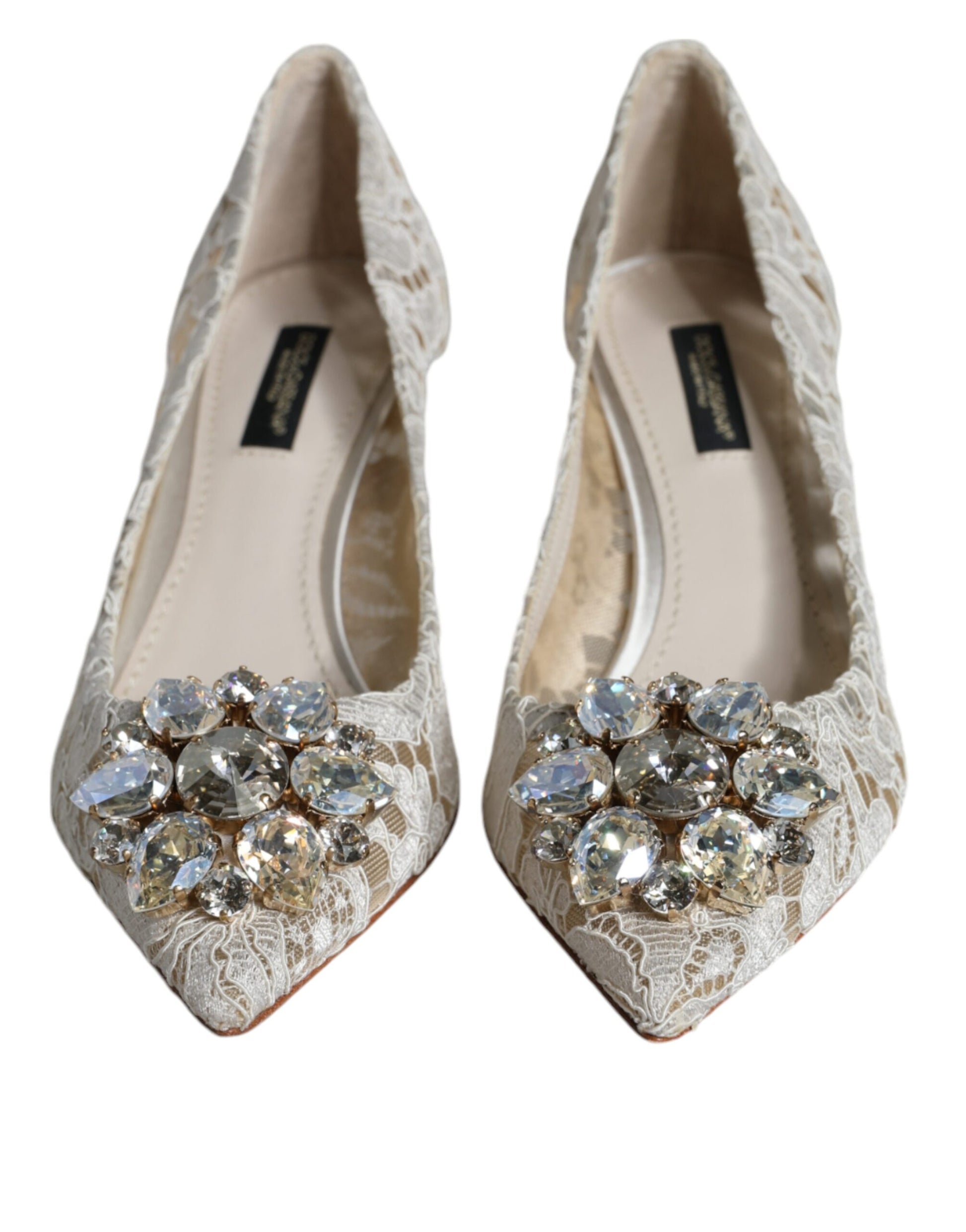 Dolce & Gabbana White Taormina Lace Crystal Heel Pumps Shoes - EU35.5/US5.5