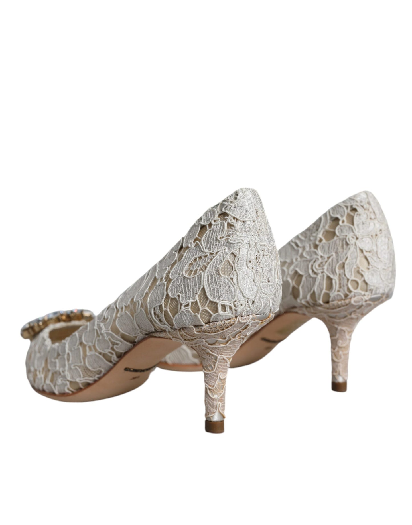 Dolce & Gabbana White Taormina Lace Crystal Heel Pumps Shoes - EU35.5/US5.5