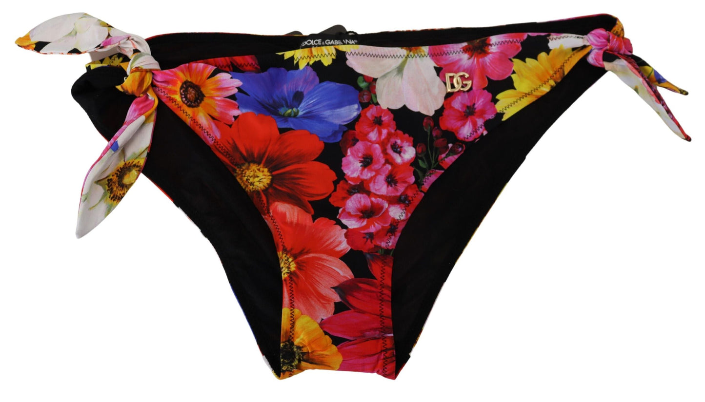 Dolce & Gabbana Black Floral Print Swimsuit Bikini Bottom Swimwear - IT3 | M