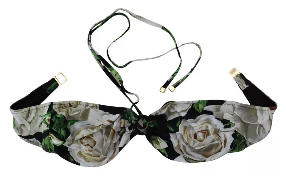 Dolce & Gabbana Black Floral Halter Beachwear Swimwear Bikini Top - IT2 | S