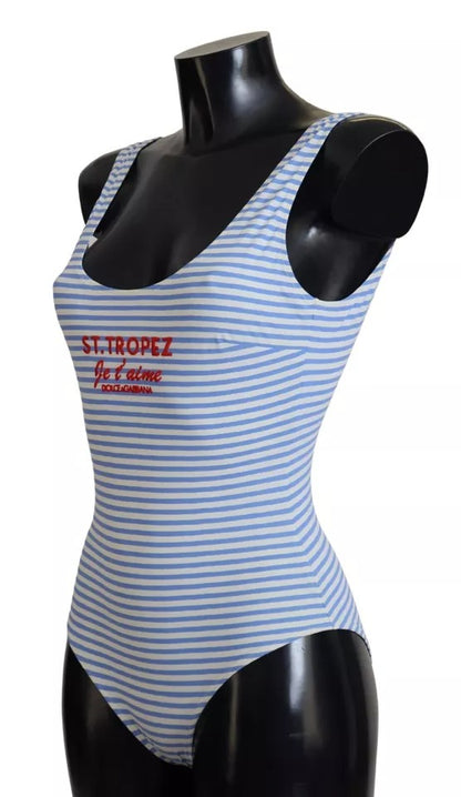 Dolce & Gabbana White Blue Stripes One Piece Beachwear Swimwear - IT2 | S