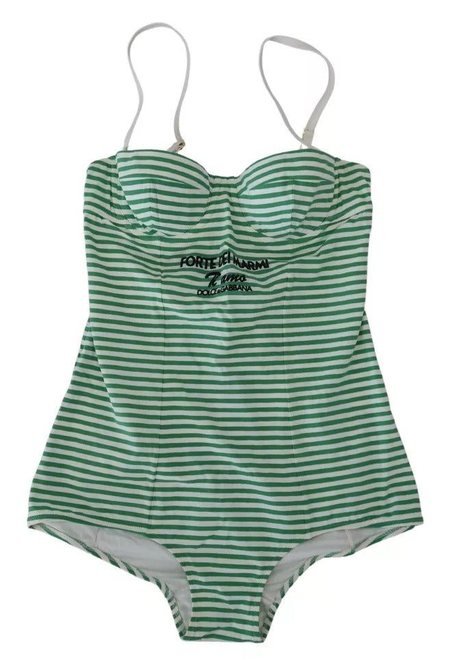 Dolce & Gabbana White Green Stripes One Piece Beachwear Swimwear - IT1 | XS