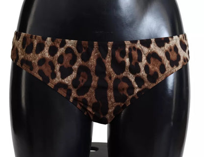 Dolce & Gabbana Brown Leopard Print Swimsuit Swimwear Bikini Bottom - IT4 | L