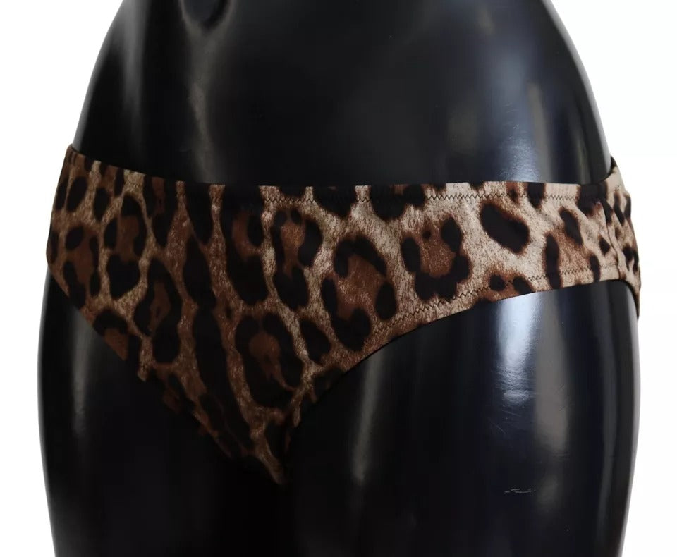 Dolce & Gabbana Brown Leopard Print Swimsuit Swimwear Bikini Bottom - IT4 | L